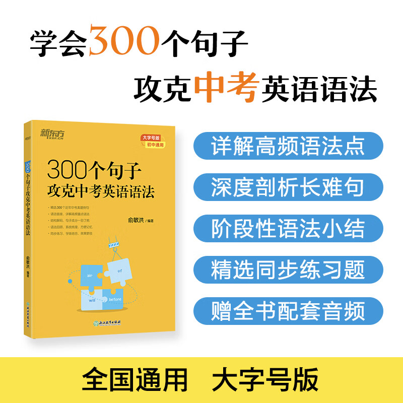 【新华正版】新东方 初中英语100个句子记完2000个中考单词 词汇阅读长难句写作素材 重难点词汇解析 语法精讲 备考资料书籍 俞敏洪 300个句子攻克中考英语语法