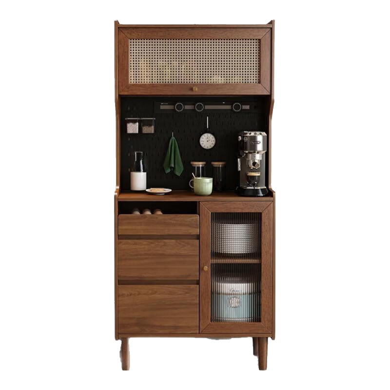 雷勒（rayle）餐边柜茶水柜藤编储物柜一体靠墙胡桃木色酒柜新中式收纳柜 餐边柜+电力滑道【80*40*175cm】
