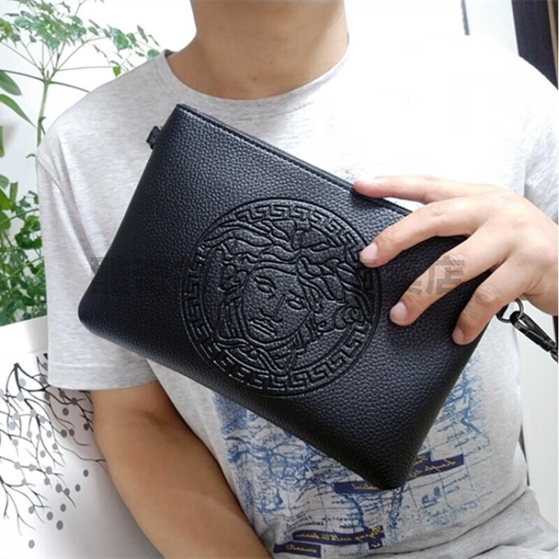 手包男包潮手拿包软皮手抓包夹包钱包手包手提包 黑色(人头大号4卡位)