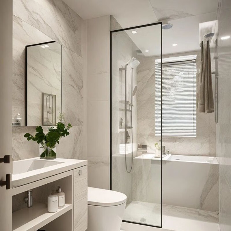 淋浴房隔断浴室卫浴干湿分离玻璃隔断半墙卫生间洗 顺丰上楼包安装 不