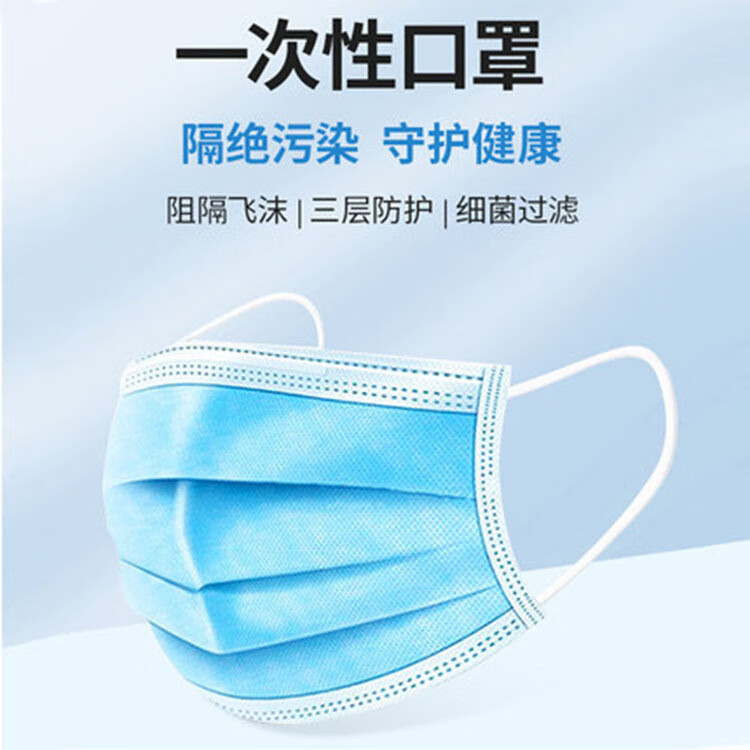防护透气民用挂耳式口罩 蓝色白色成人一次性口罩 蓝白口罩10个装