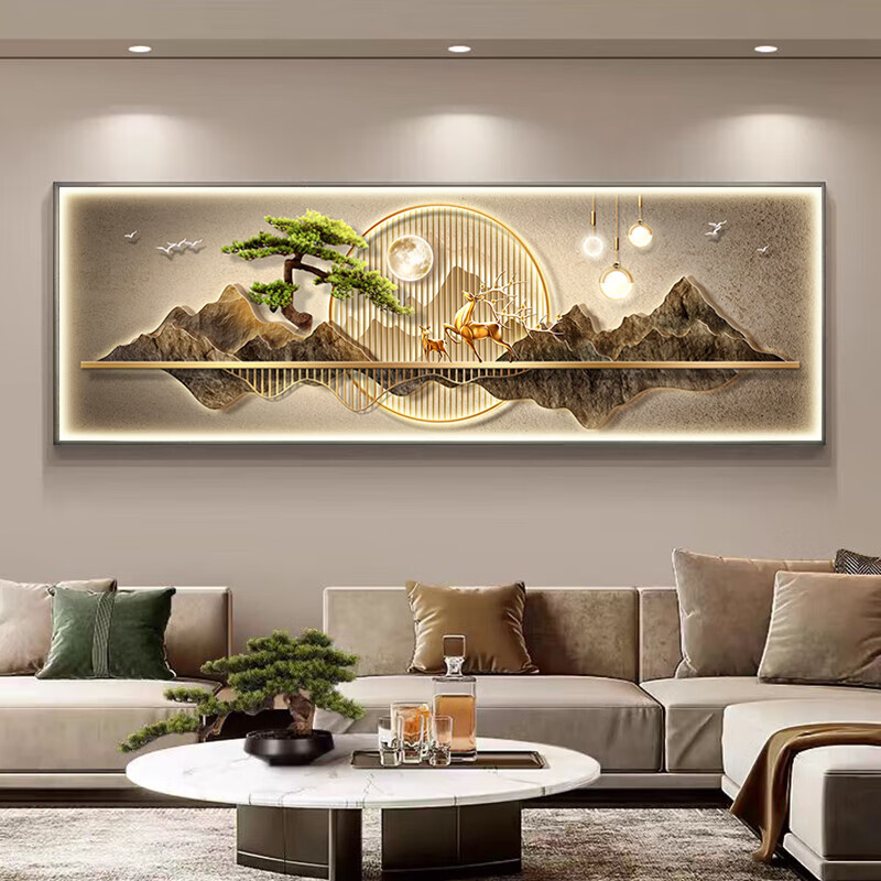 墙挂画2024最新款背有靠山 客厅装饰画带灯sn9116 g3569主图热卖款