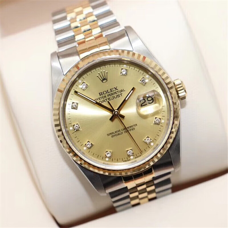 【二手95新】劳力士男表16233日志型36mm表径后镶盘圈钻间黄金自动