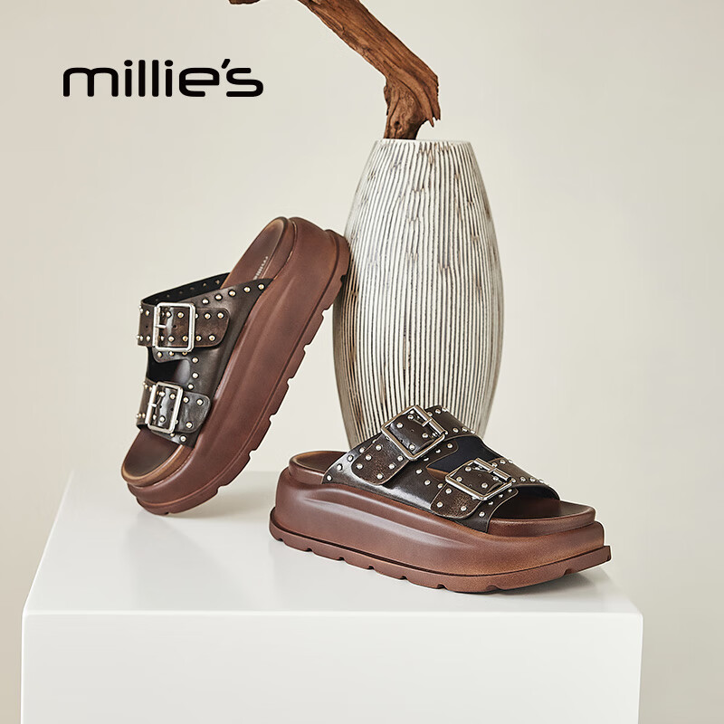 妙丽拖鞋女休闲舒适百搭居家厚底增高学士时尚2025年夏季新款 棕色 35 (225mm) 标准码