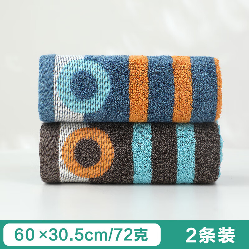 金号纯棉加厚男士深色洗脸毛巾全棉可挂式带挂绳中巾柔软吸水高端耐用 蓝棕2条装