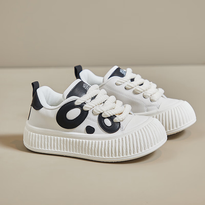 犸凯奴时尚潮流熊猫休闲百搭拼接舒适轻便运动休闲鞋女款 白色 35