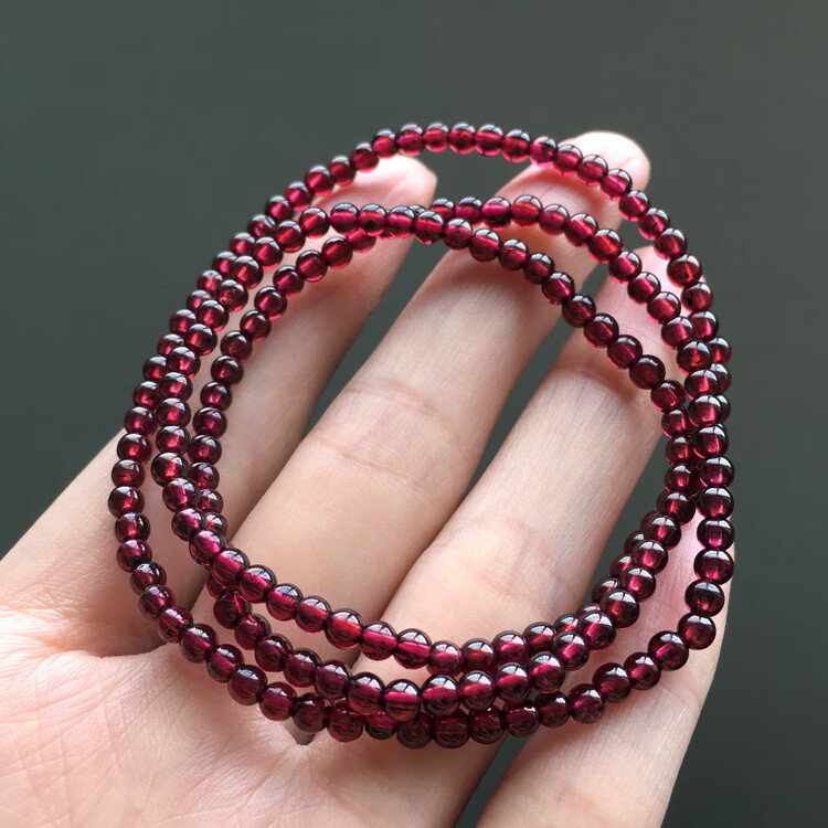 幸旺天然酒红石榴石手链 多圈三圈手串项链本命年女饰品水晶礼物 3.