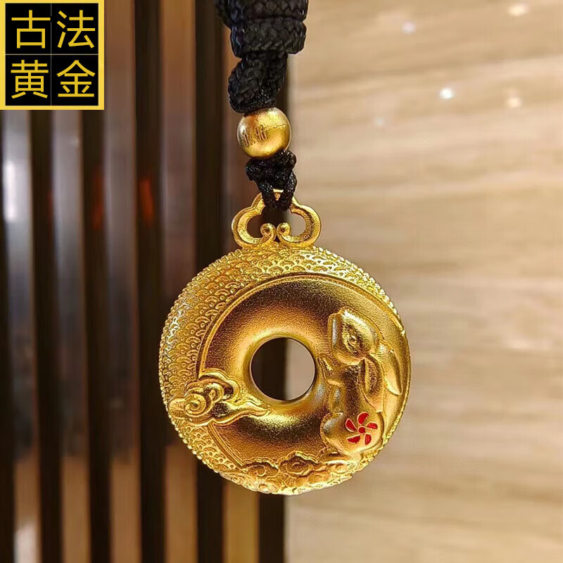 福韵礼古法金平安扣生肖兔黄金吊坠999足金坠子挂绳妈妈本命情人节