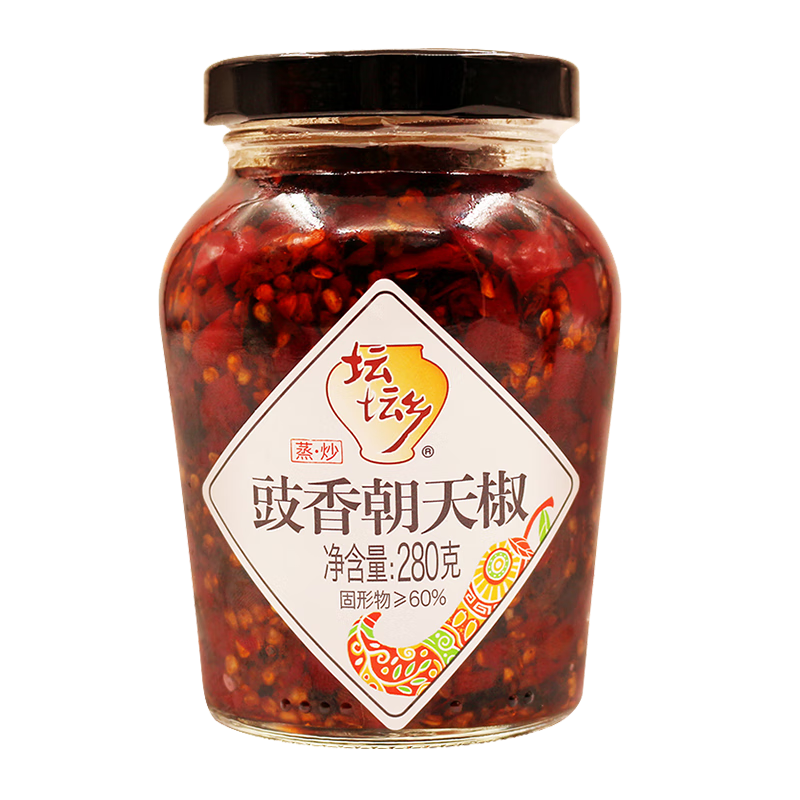 壇壇鄉蒜香豉香朝天椒280g辣椒醬湖南特產(chǎn)拌面下飯菜炒肉剁椒醬 【推薦】豉香朝天椒280g*3瓶 壇壇鄉