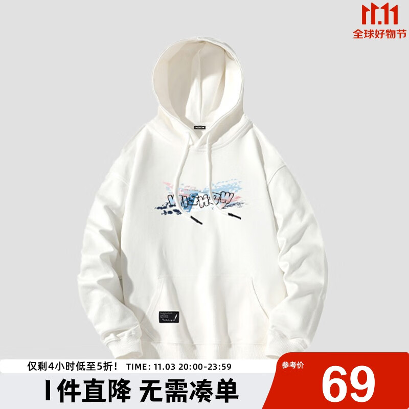 viishow 新款樱花富士山涂鸦印花连帽男式情侣休闲卫衣黑色百搭 白色 2XL怎么看?
