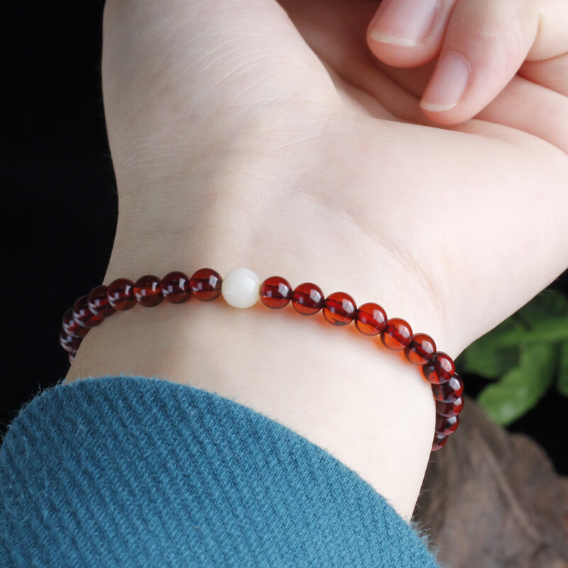 最饰 琥珀蜜蜡净水血珀圆珠 单圈文玩手串手链 diy星月菩提配饰 和田