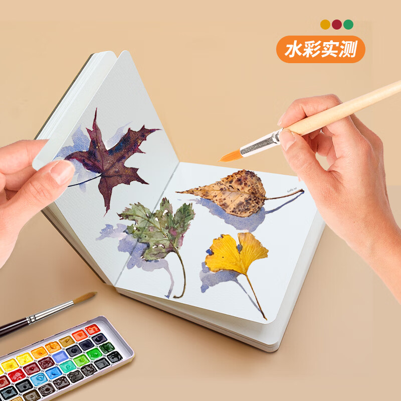 本语时光全棉半棉水彩丙烯马克笔速写方形随身绘画本仿皮300克中粗细纹硬面彩铅油画棒涂鸦画画本 绿色（半棉中粗， 12厘米*12厘米）