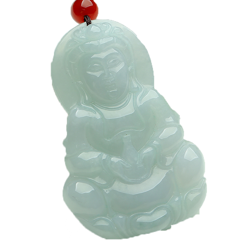 藝鉑緣 天然翡翠玉觀音吊墜男士玉墜菩薩項(xiàng)鏈緬甸A貨冰種玉石掛件淺陽綠玉牌