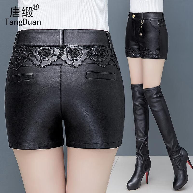 御仕达海宁高档皮短裤女春秋外穿2023洋气短裤冬款配靴子 黑色高档软