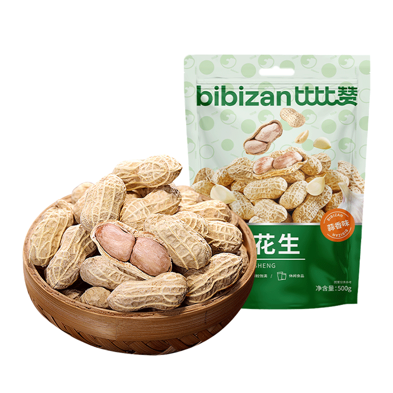 比比赞（BIBIZAN）龙岩花生蒜香味500g袋装 每日坚果炒货带壳干果小吃休闲零食品