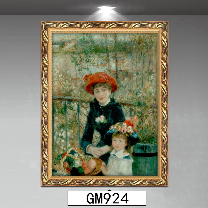 革马兰雷诺阿世界名画两姐妹欧式油画印象人物挂画美式玄关装饰画 gm