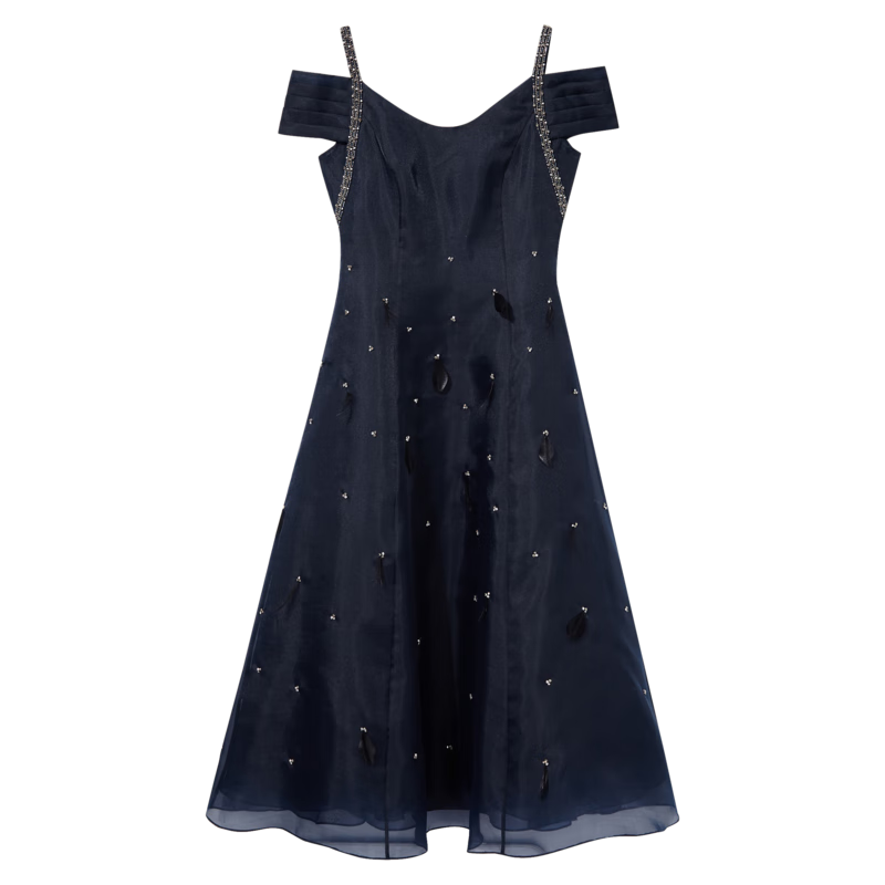 歌中歌（Song of Song）SongofSong歌中歌夏季黑色吊帶禮服裙露肩連衣裙 藏藍(lán) XL/42