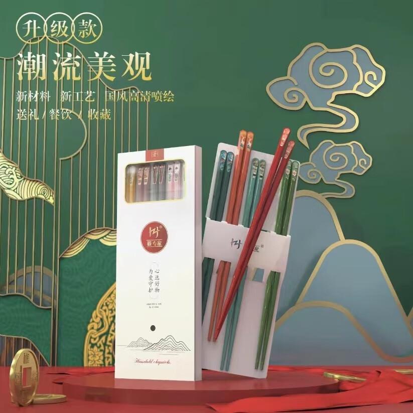 一人一筷专人分餐筷国潮筷子家用高档家庭耐高温中式网红餐具防霉 国风 混合 10双
