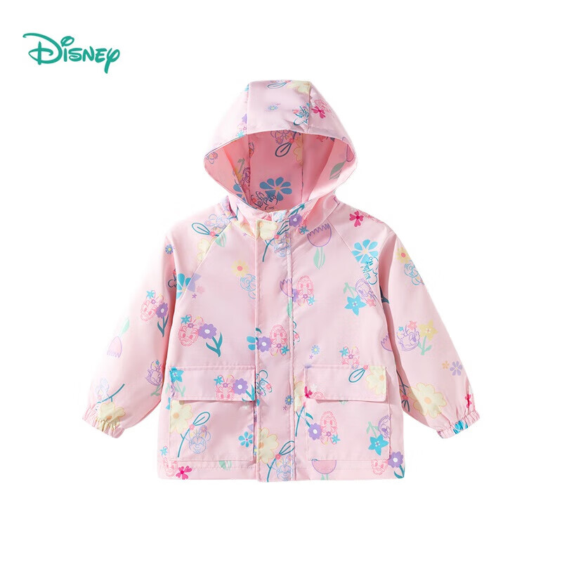 迪士尼（Disney）童装秋冬保暖男女童时尚休闲卡通舒适百搭防风儿童冲锋衣外套 满印黛丝粉色 110