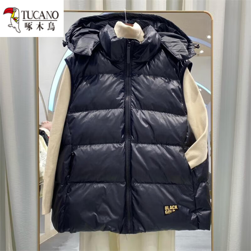 啄木鸟官方鹅绒羽绒服女马甲男情侣黑色金色加厚保暖连帽御寒白鹅绒