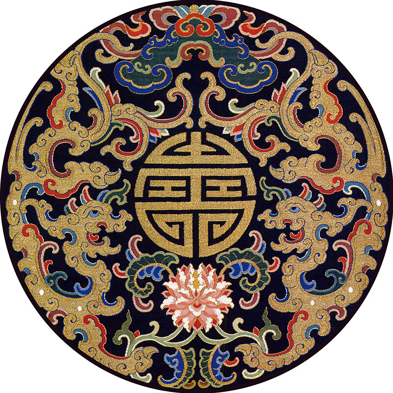 山头林村新中式圆形龙年地毯 新中式圆形地毯中国风复古古风万字回纹