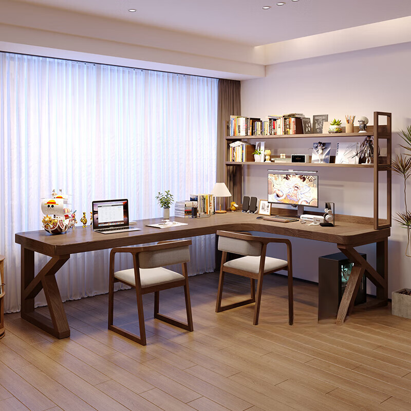 书柜一体组合实木转角书桌书架一体学习桌l型写 定制其它尺寸或颜色