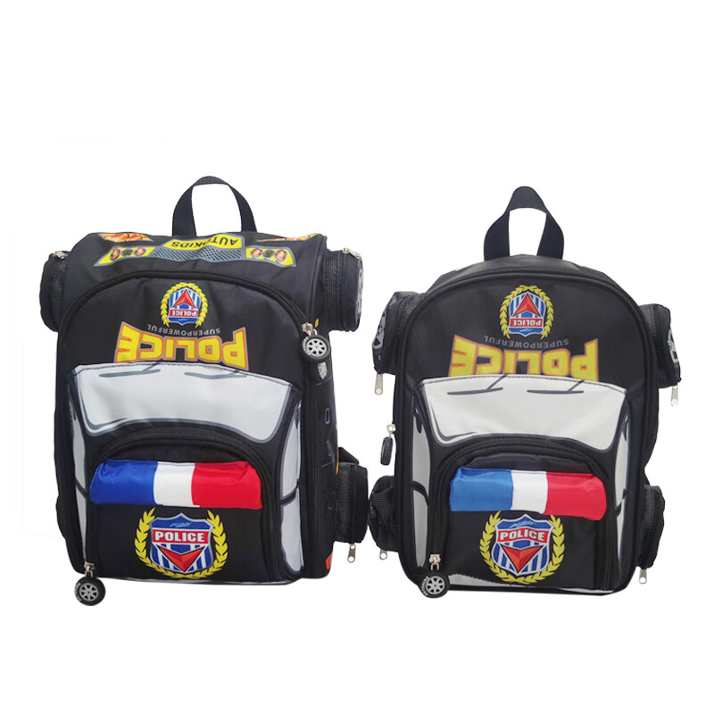 包壹库幼儿汽车小书包小童包幼儿园小班儿童背包警车男童宝宝书包1-4岁 黑色大号礼盒【书包】