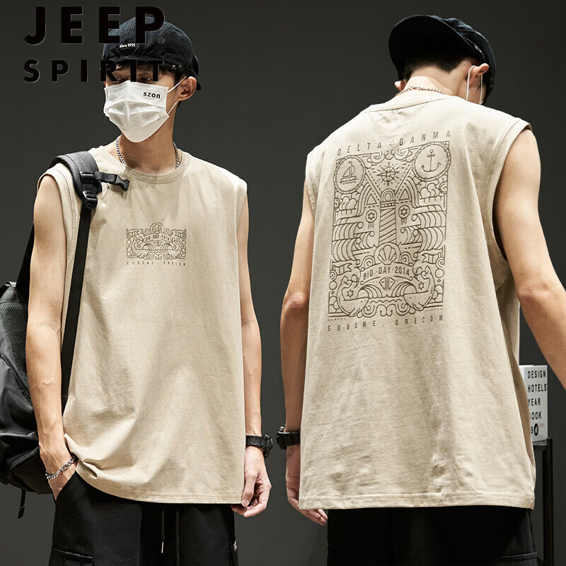 spirit背心男款夏季健身运动跨栏坎肩纯棉圆领宽肩无袖t恤男生潮牌砍
