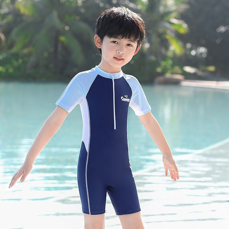 澳托熊儿童泳衣男 小中大童男孩游泳衣夏季新款连体宝宝速干游泳装备