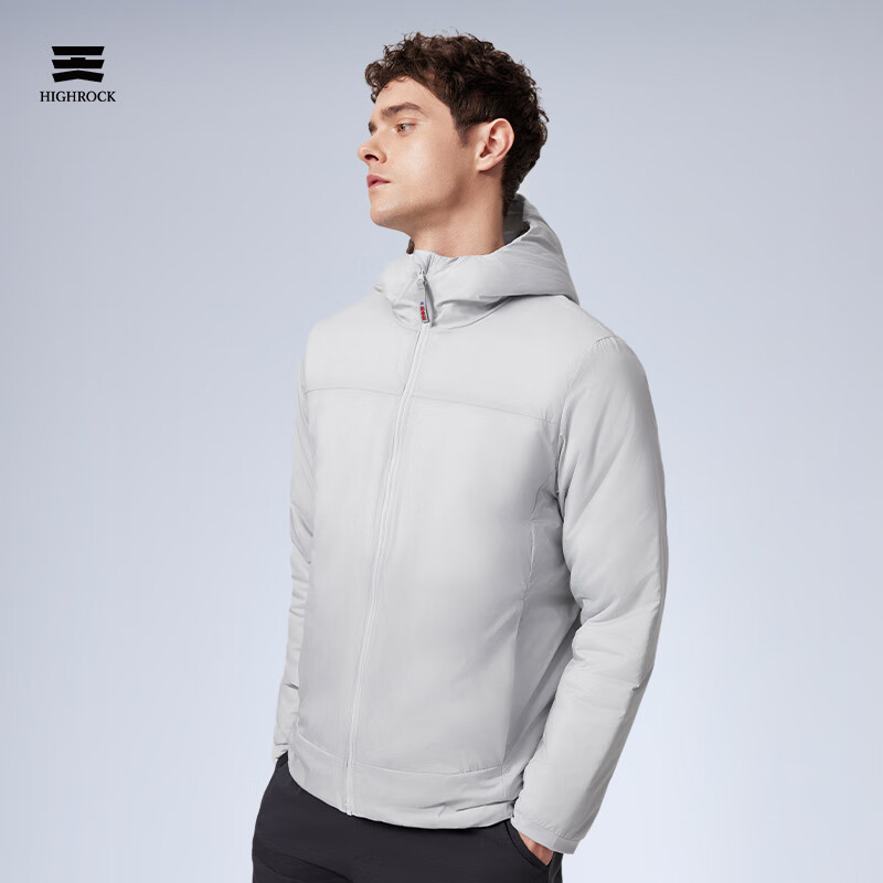 天石春秋3M新雪丽棉棉服男士外套短款连帽户外运动中间层薄夹克V160 银桦灰色 连帽款 M （170/92A)