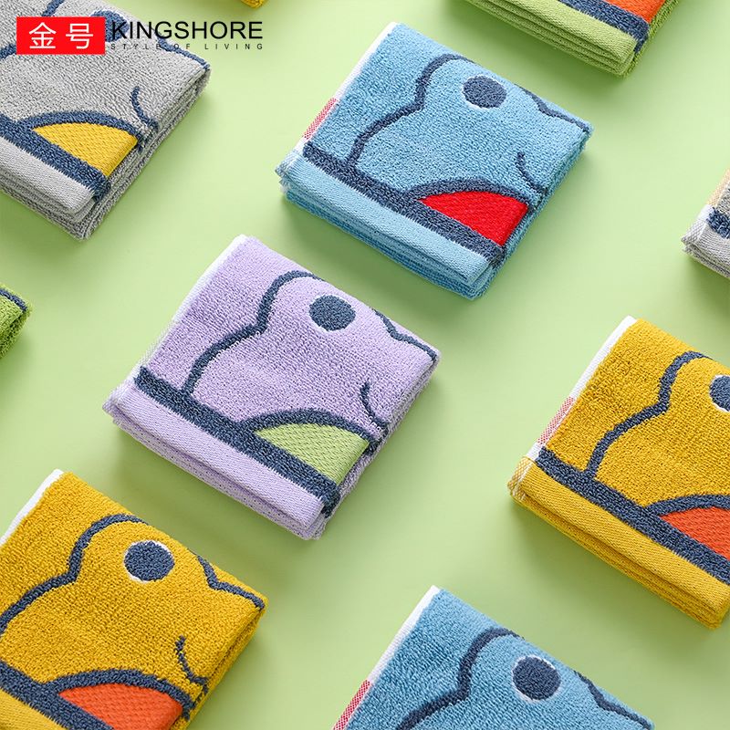 金号洗脸巾擦脸巾吸水毛巾纯棉不易掉毛擦手巾儿童毛巾 48*25.cm  50g 青蛙-红+蓝+黄+紫+绿 5条