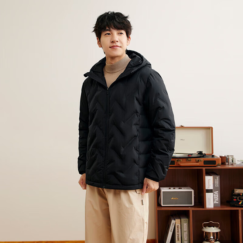 361°羽绒服男2024冬季男士加厚保暖连帽羽绒服宽松休闲运动外套男 级黑 XS