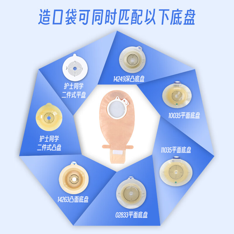 护士同学二件式卡扣式造口袋魔术贴带活性碳过滤片粘扣款造瘘袋10386同款 【实惠装】5个凸底盘+5个粘扣款袋子