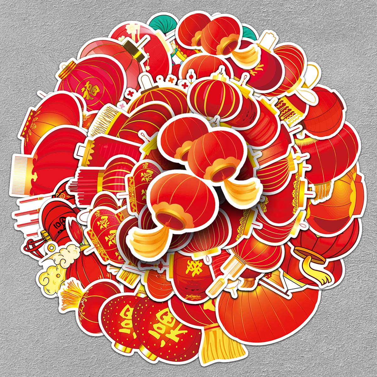50红灯笼喜庆热闹贴纸创意个性装饰 笔记本保温杯电脑玻璃手帐咕卡