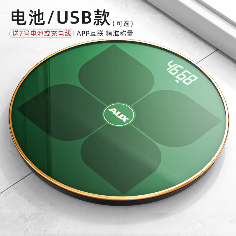 称体重秤家用精准充电人体体脂称高精度称重计小型称重 翡翠绿 电池
