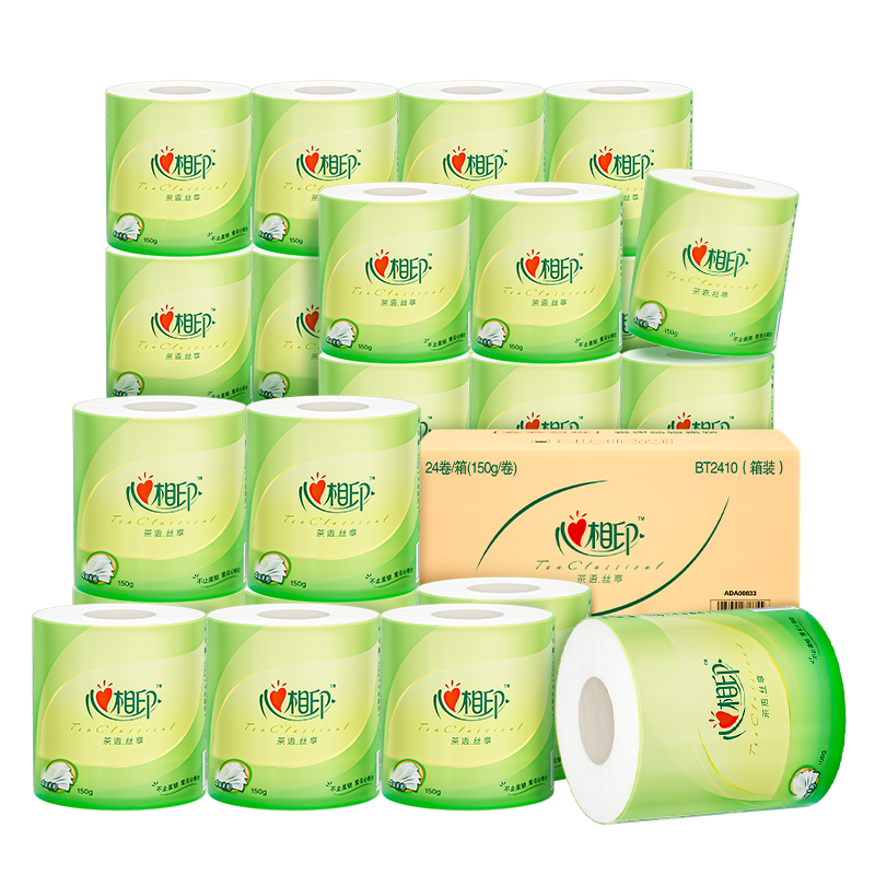 心相印有芯卷纸【肖战同款】茶语系列 4层150g*24卷卫生纸巾 整箱 