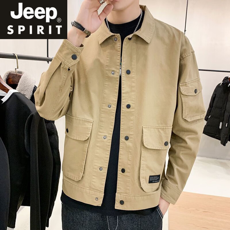 吉普(jeep)2024灯芯绒夹克外套男春秋装立领复古休闲百搭衣服中年男士