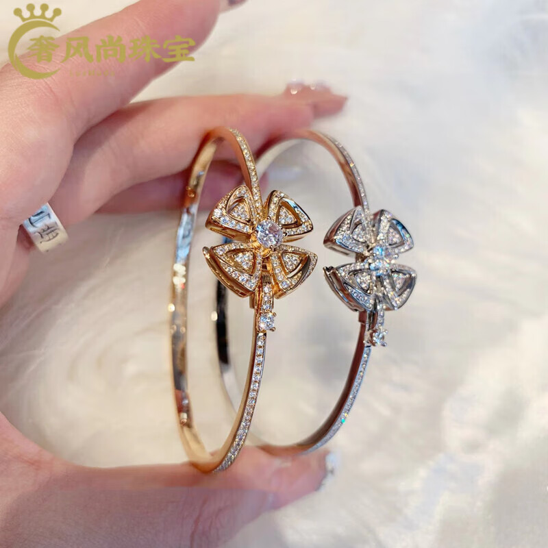 奢风尚【高奢】18k玫瑰金au750白金进口技术莫桑石四花瓣简约超闪18k