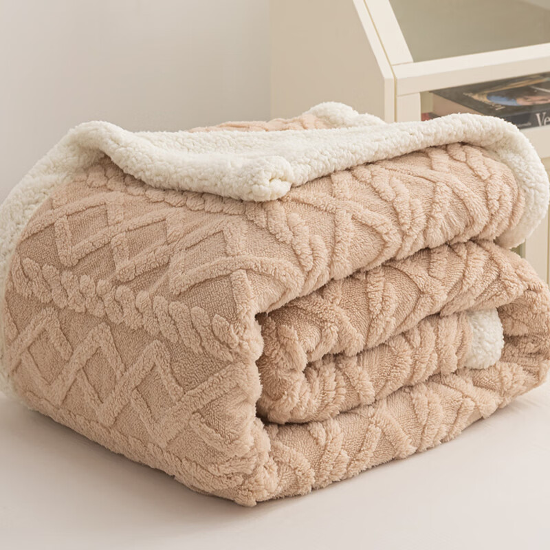 流川枫AB版双层毯双面绒塔夫绒羊羔绒毯子舒棉绒休闲毛毯 DB塔夫羊羔毯-米咖 200*230cm/约3.8斤