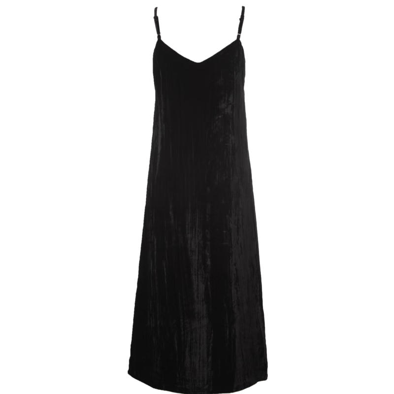 百图betu女装冬季新款连衣裙性感时髦丝绒吊带连衣裙女2312T29 黑色 M