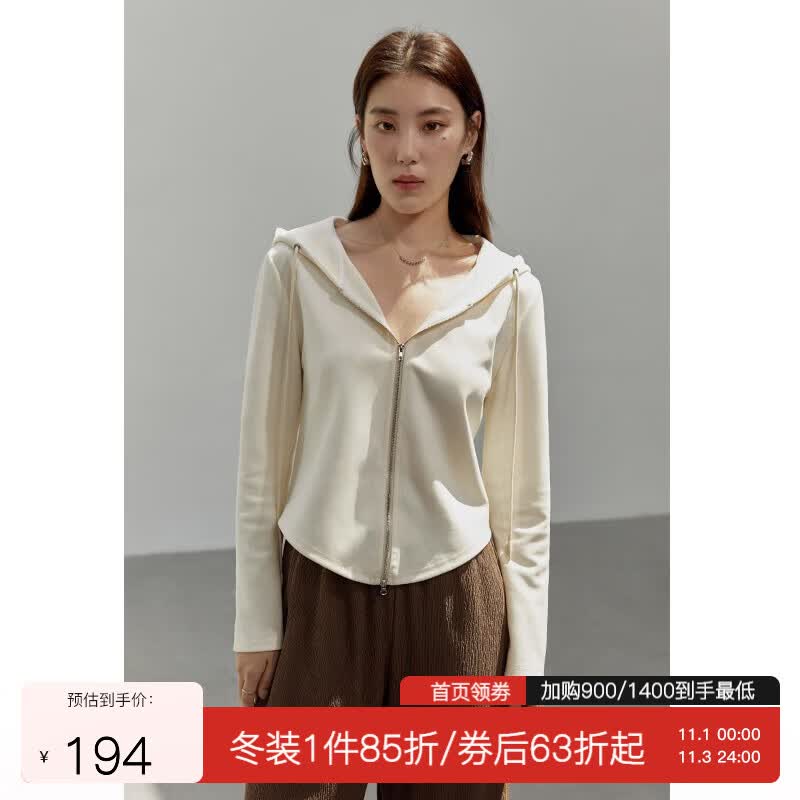 独束大码女装双开拉链连帽卫衣女秋季新款胖mm显瘦百搭上衣22DS3240 奶油米 XL属于什么档次？