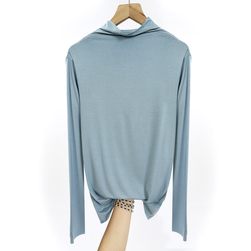 穿的小个子t恤女长袖薄款夏款莫代尔半高领打底衫春夏季纯色 鸭蛋绿 m