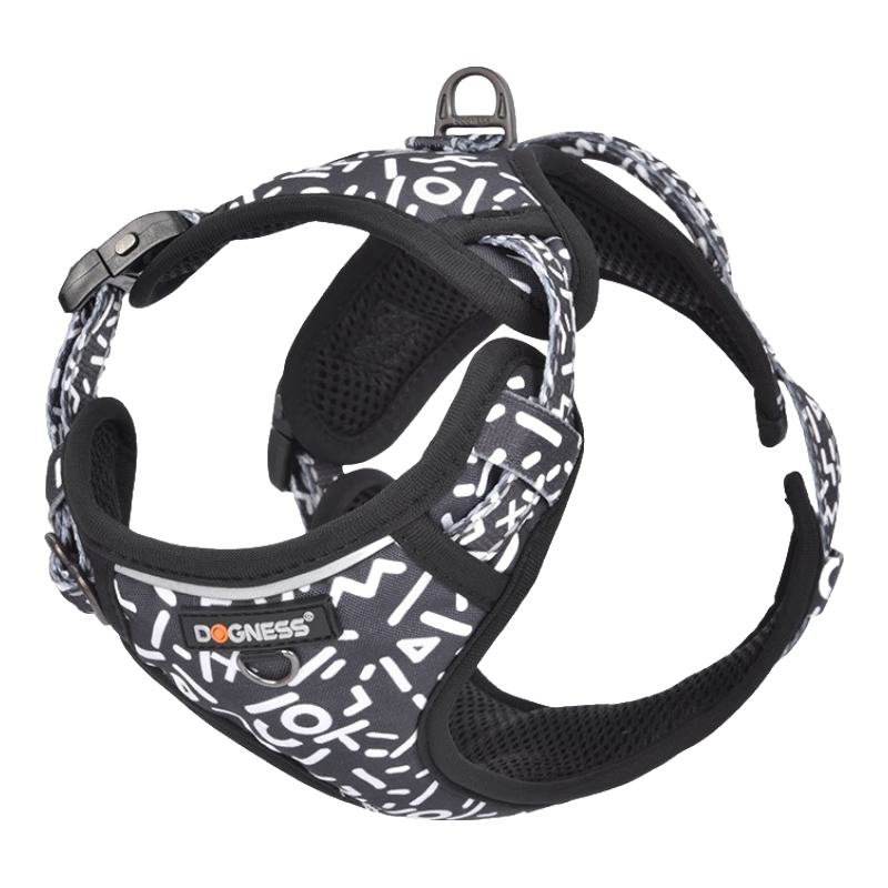 多尼斯印花系列狗狗牽引繩大中型犬栓遛狗繩狗鏈子胸背帶柯基邊牧泰迪 字母黑色(單個(gè)胸背帶） S（推薦8-14斤）
