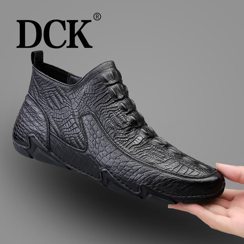 DCK男士舒适透气防滑耐磨头层软牛皮高级感轻奢拉链平底休闲男款皮鞋 黑色 单层 42