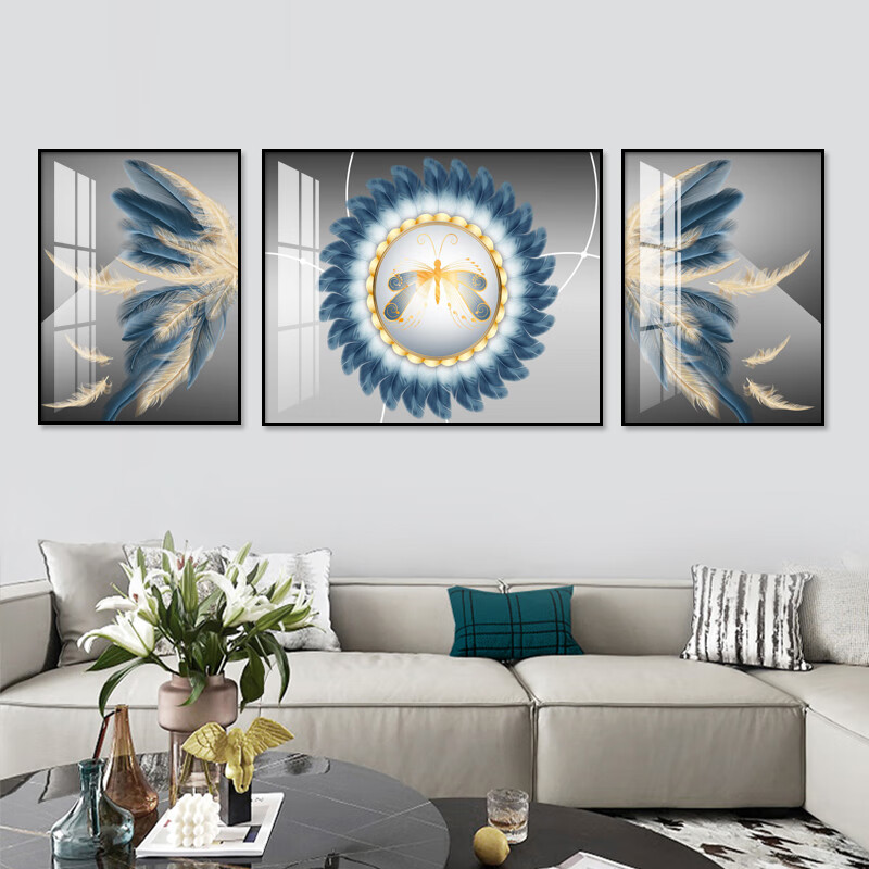画轻奢晶瓷画北欧风格羽毛创意酒店大堂的三联画卧室挂画 自由飞翔a