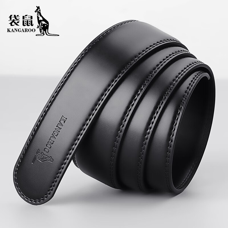 袋鼠(kangaroo)皮带男眞皮不带头自动扣腰带年轻人牛皮时尚无扣头带身