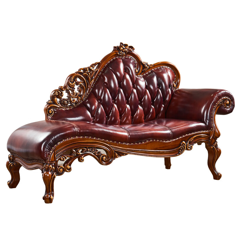 欧式贵妃躺椅 美式转角沙发实木皮美人 全实木皮贵妃 单人