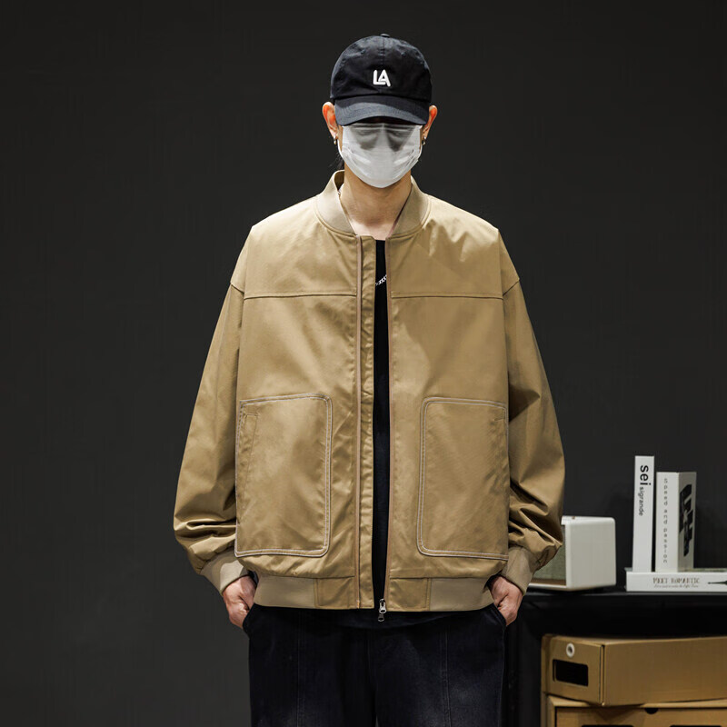 工装口袋男士外套秋冬梭织日常休闲翻领棉衣外套男款