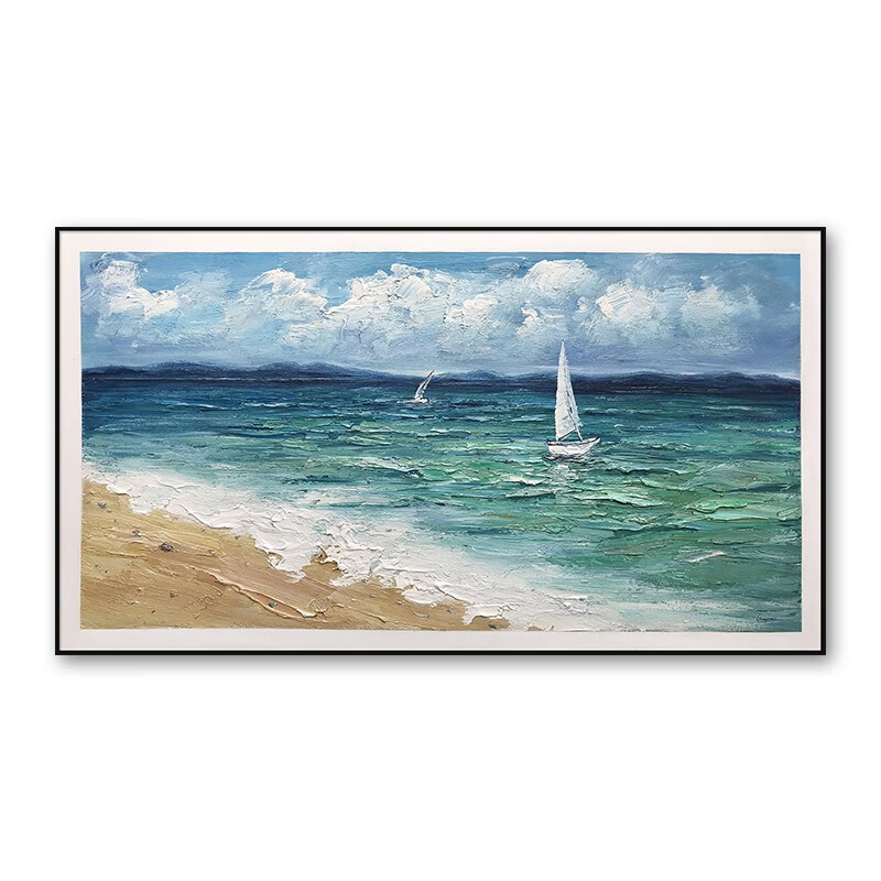 油画客厅沙发背景墙挂画横版餐厅画海景风景画轻奢装饰画 航海前行