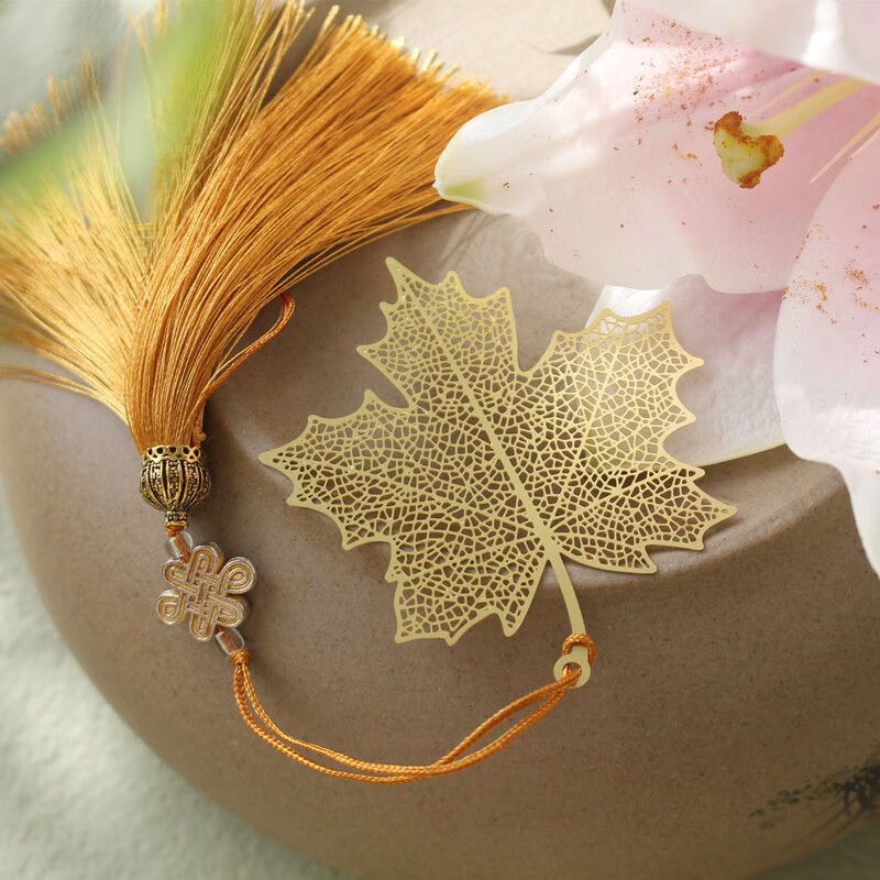 黄铜流苏款叶脉树叶书签文艺学生用梧桐叶四叶草银杏礼品书签 梧桐叶